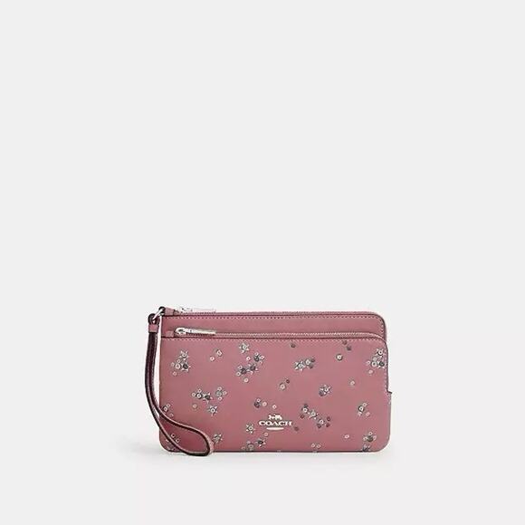 NWT Coach Double Zip Wallet With Star Print CCJ69 Silver /DUSTY PINK - Picture 5 of 7